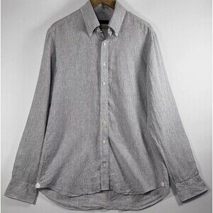 Thom Sweeney Shirt Mens 17 Large Stripe Linen Slim Fit Button Up Dress Shirt